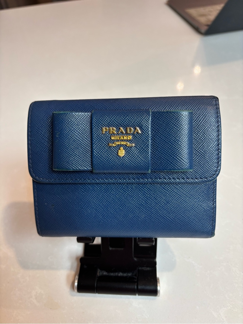 Prada Saffiano Bow Wallet Blue
